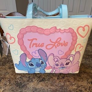 Loungefly Disney Lilo & Stitch Angel & Stitch Valentines Day Cake Tote Bag. NWT